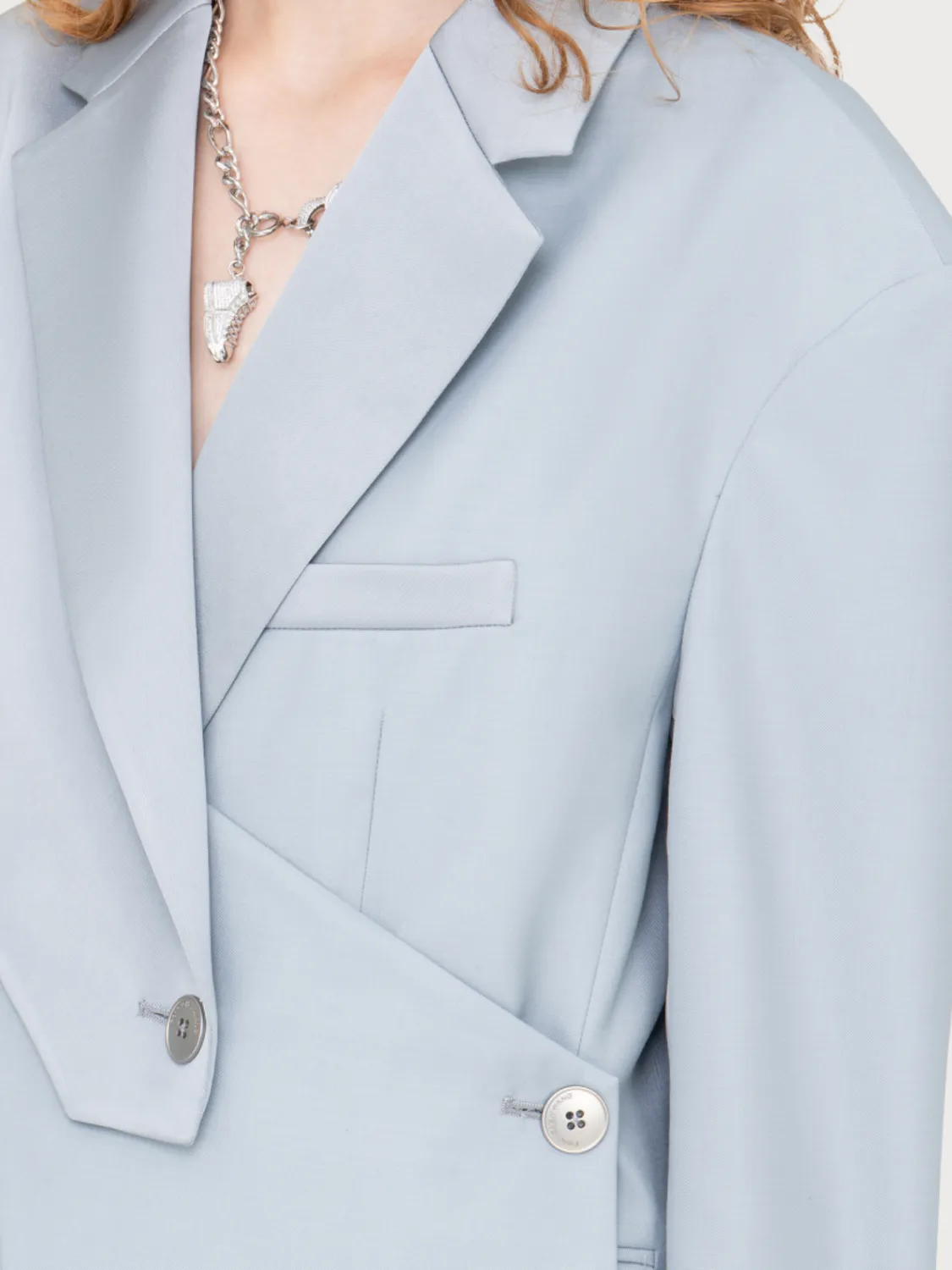 Feng Chen Wang Grey Satin Wool blazer grå XS-XL lagdelt