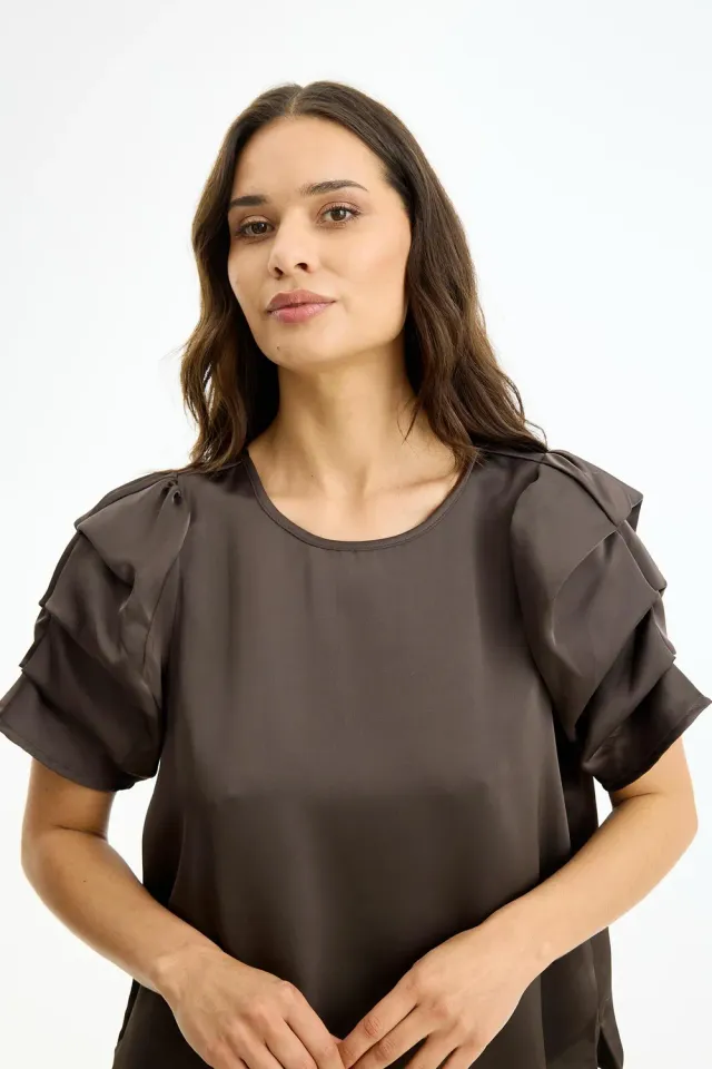 IN FRONT Alexandra bluse med print og vide ærmer