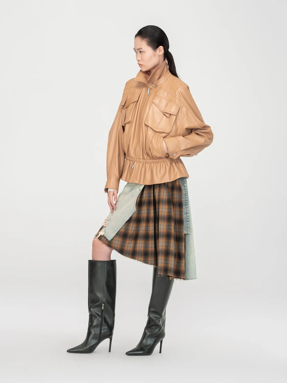 Feng Chen Wang Elastic Waist Jacket PU-jakke khaki talleret