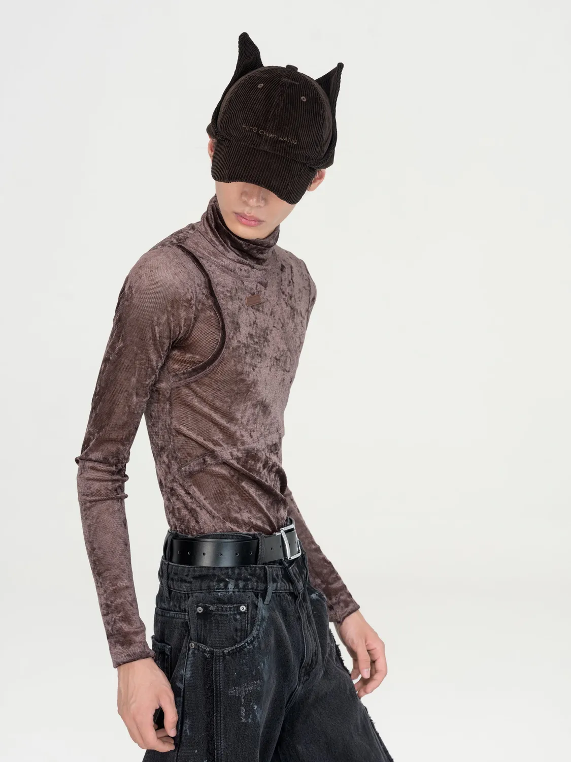 Feng Chen Wang high neck top beige two-in-one