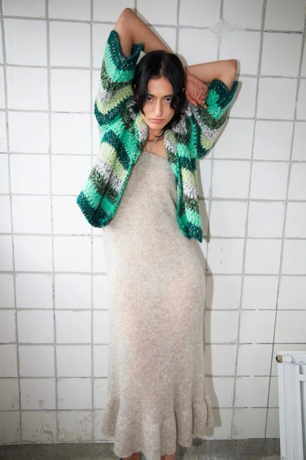 DAWNXDARE GINZA STRIPE 960 jakke PINE hæklet