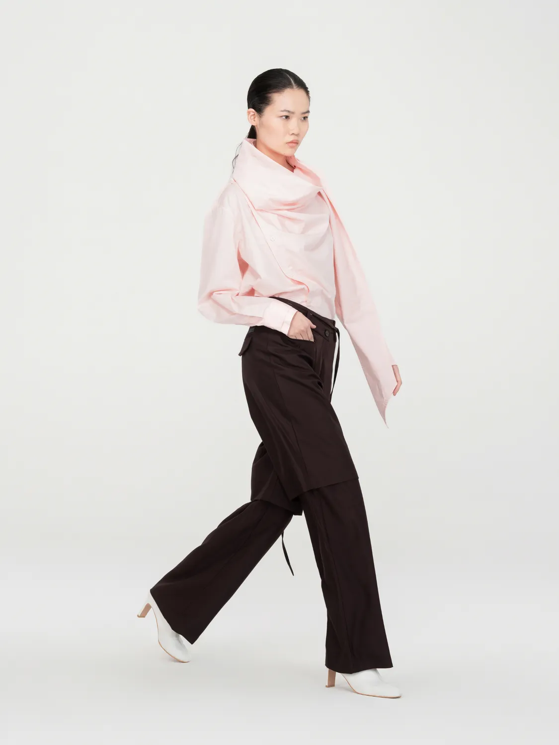 Feng Chen Wang Draped bluse pink med tørklæde
