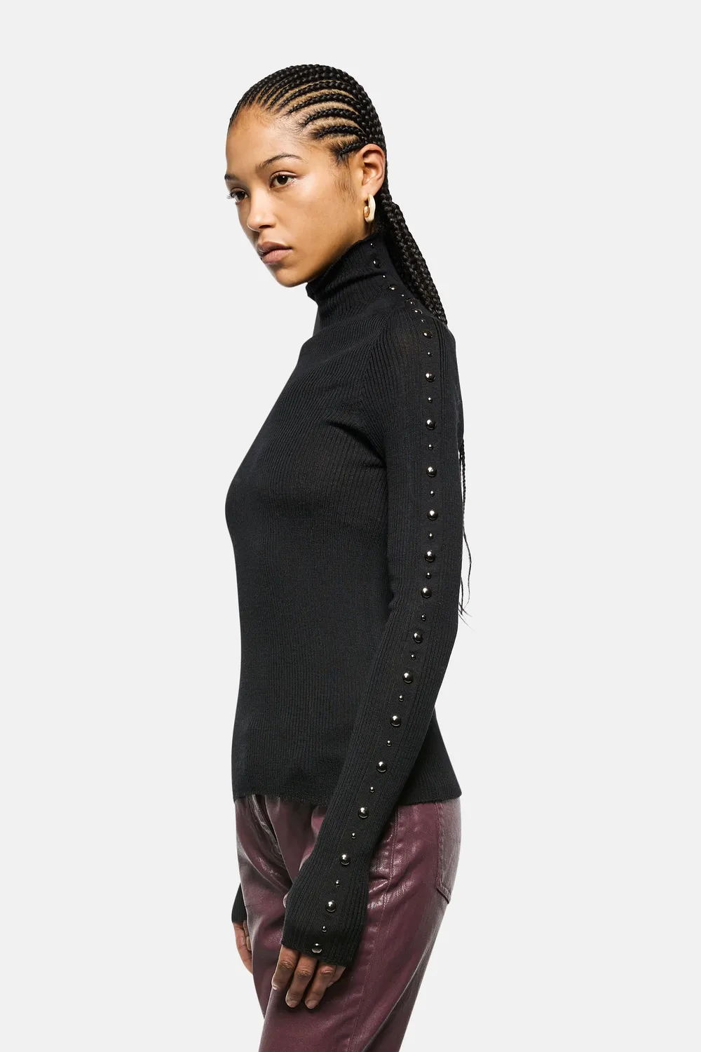 Laneus Extrafine Wool rullekrave sort rib tætsiddende