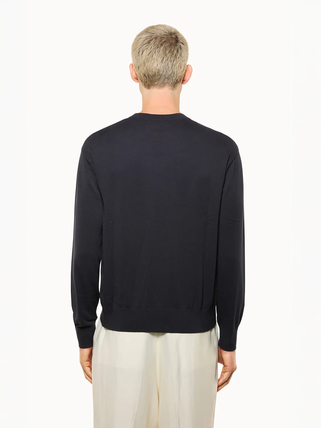 Laneus Cotton Crew Neck sweater navy bomuld