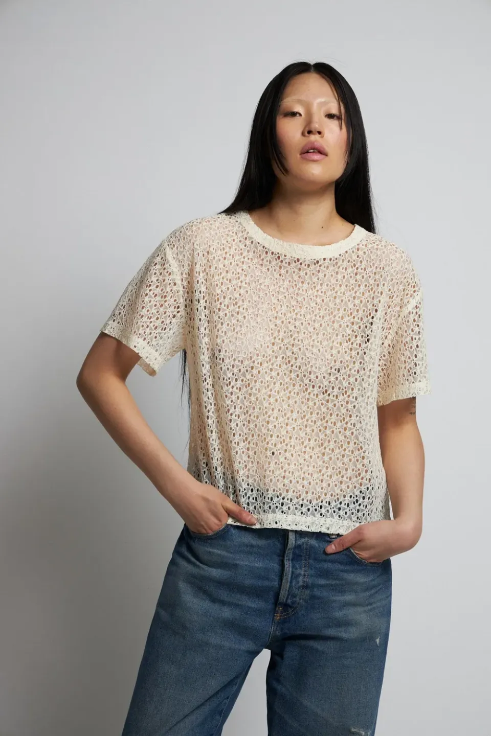 DAWNXDARE Star blonde bluse chalk kortærmet