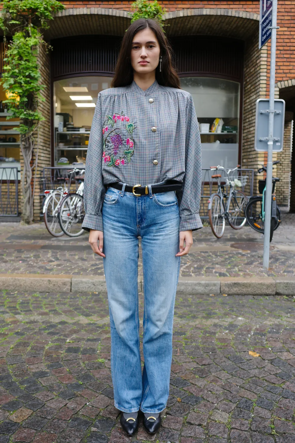 Caro Editions Susan skjortejakke ternet broderi