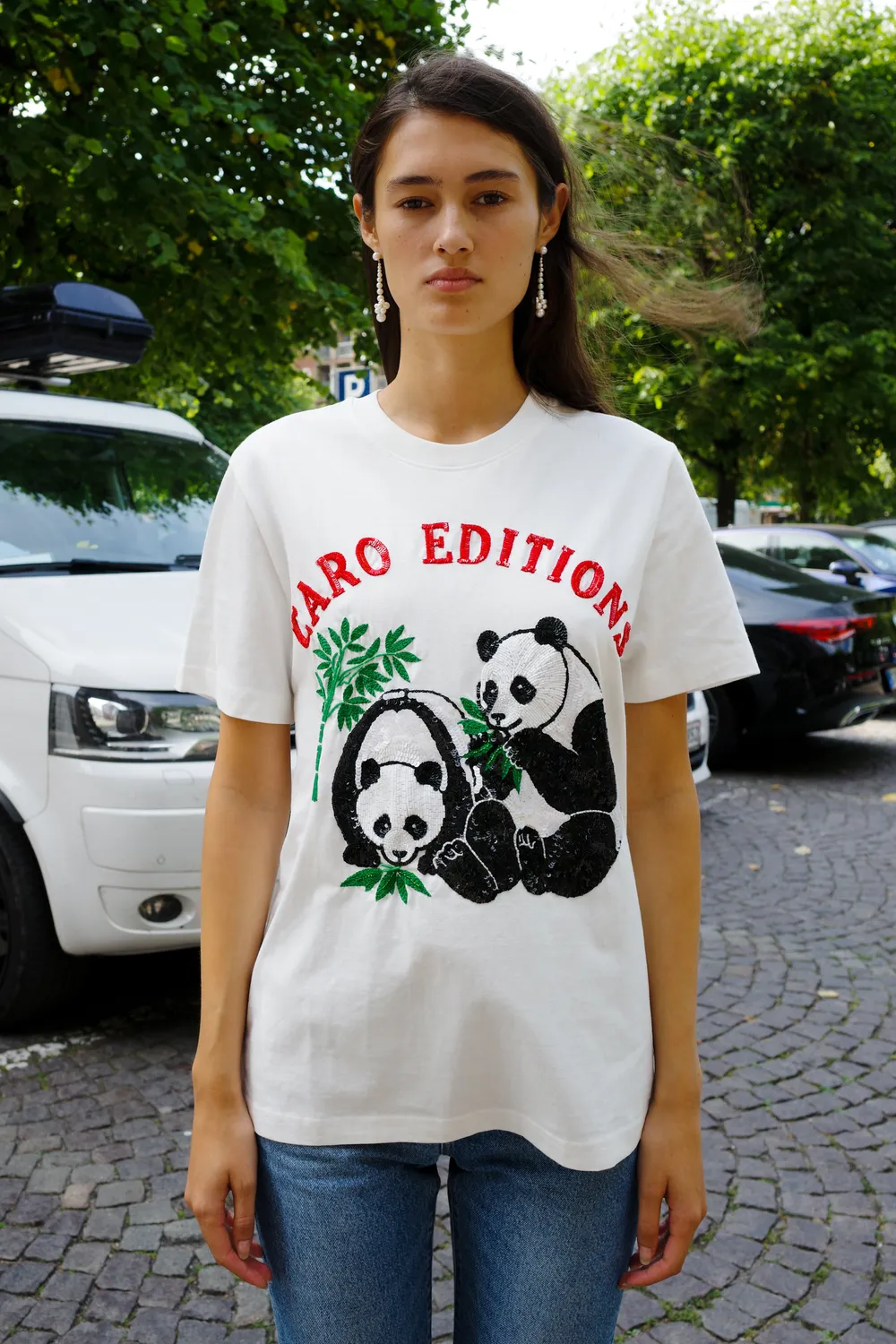 Caro Editions Freddy T-shirt hvid panda broderi