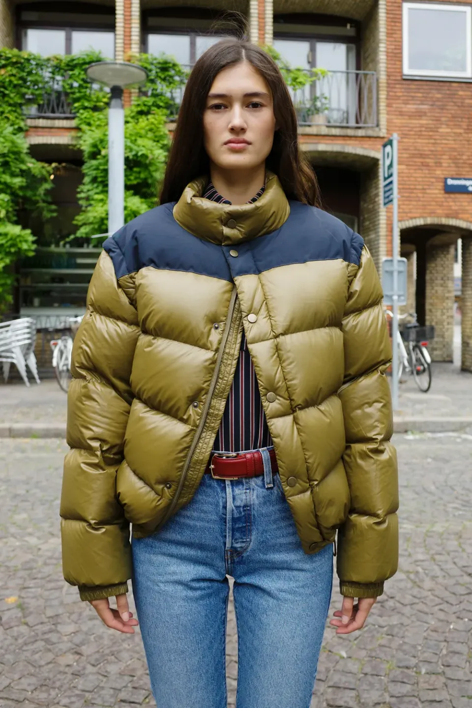 Caro Editions Puffer Nylon Feather dunjakke oliven aftagelige ærmer