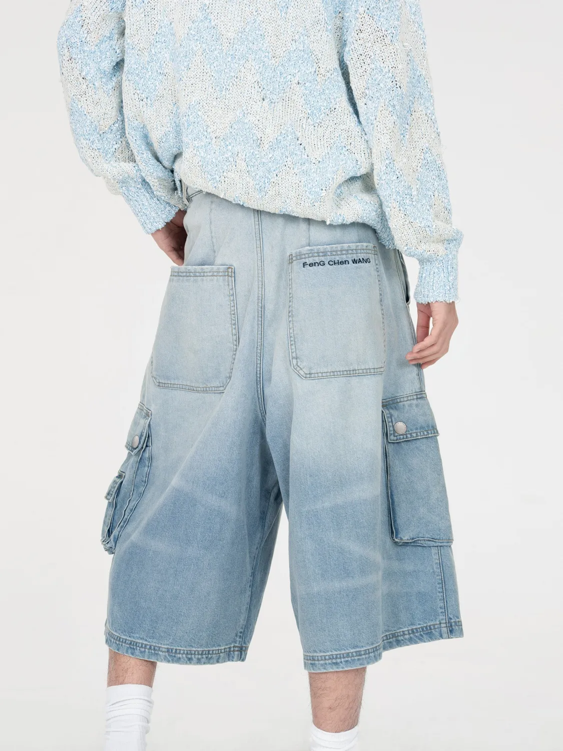 Feng Chen Wang Oversized Denim Cargo Trouser cargobukser blå