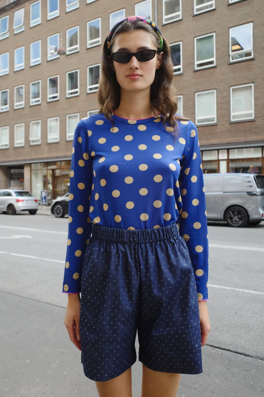 Caro Editions Jersey langærmet blå prikket