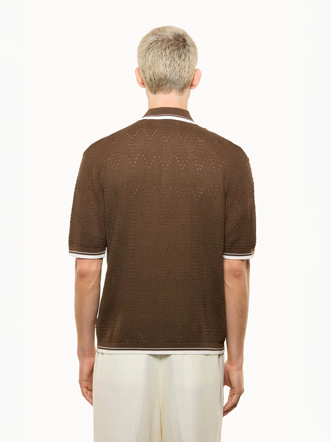 Laneus Openwork Knit polo chokolade bomuld