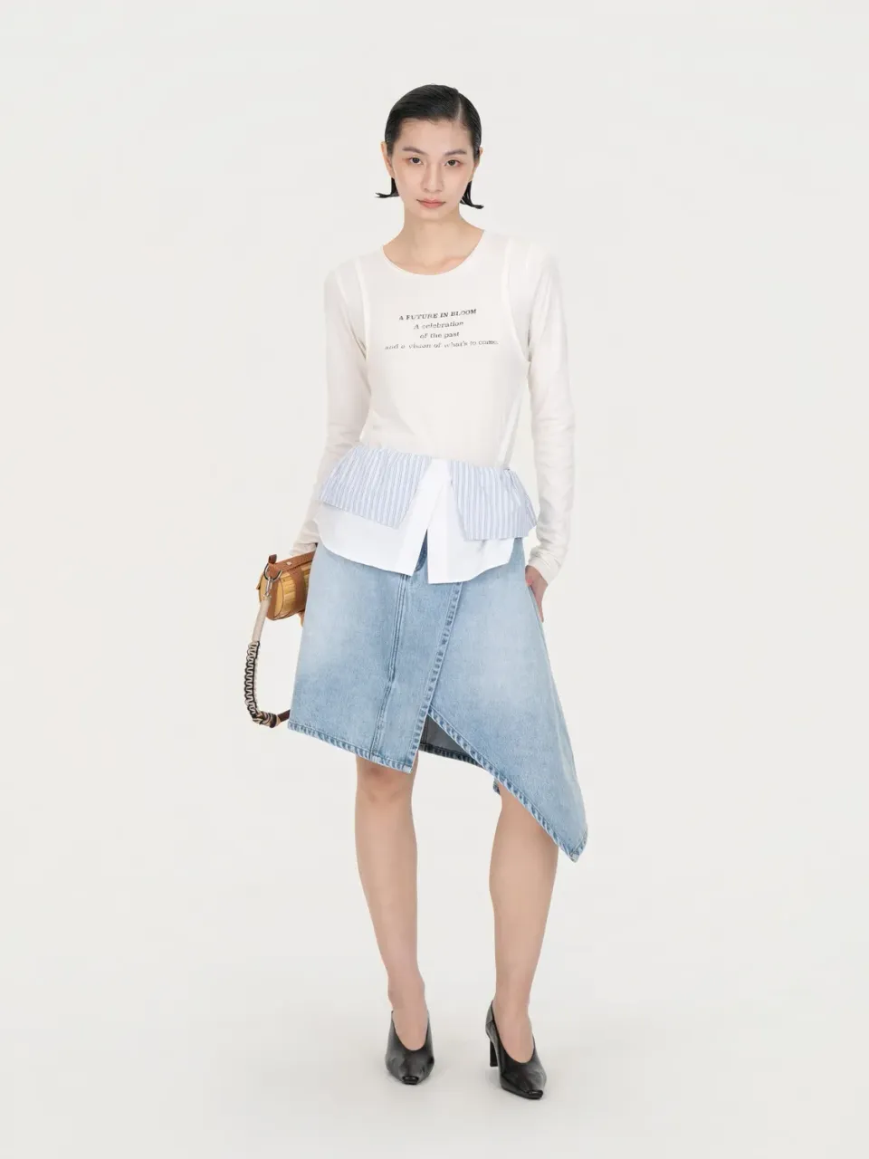 Feng Chen Wang 2-in-1 Colorblock Denimnederdel grå vask