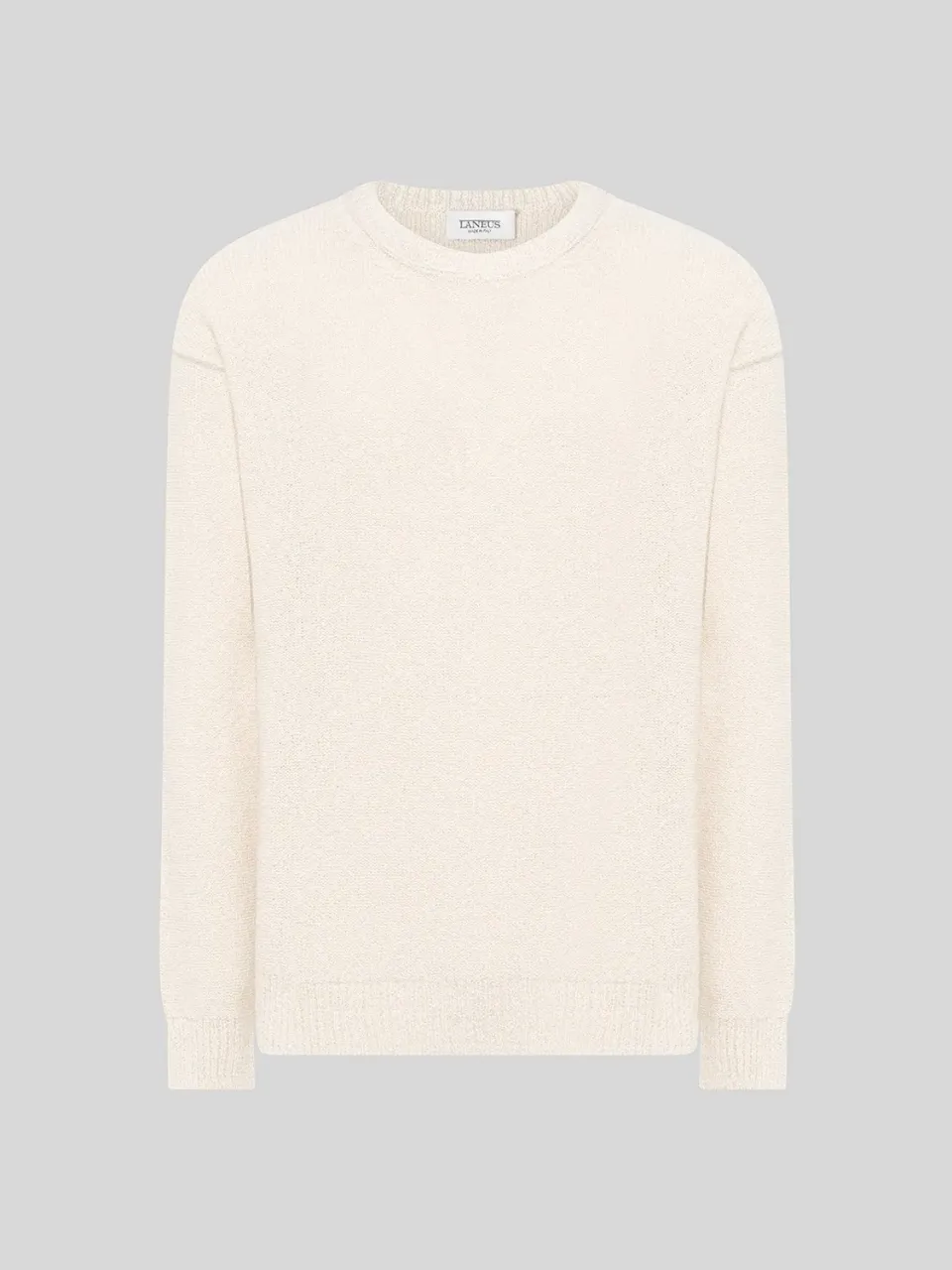 Laneus Cashmere and Silk Crew Neck Sweater strik creme cashmere