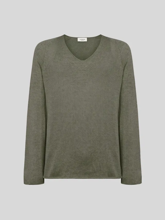 Laneus V-Neck sweater military green bomuld