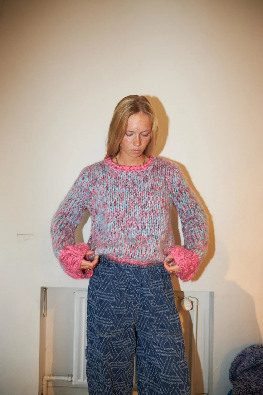 DAWNXDARE Panda pullover pink blue chunky strik