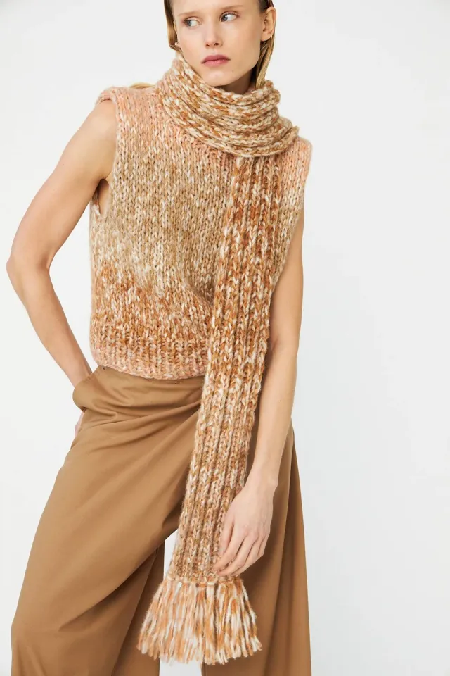 DAWNXDARE Ea Scarf 852 Camel tørklæde uld frynser