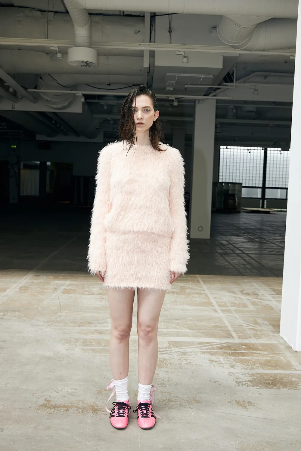 DAWNXDARE Babs striktrøje baby pink plys mohair