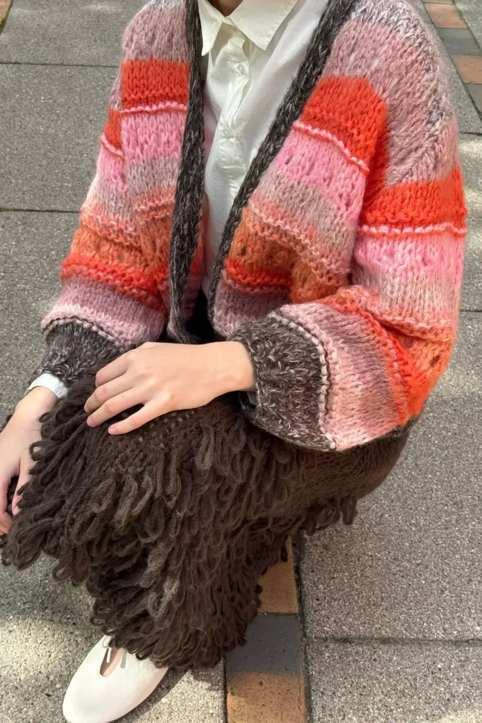 DAWNXDARE Edda cardigan strikcardigan coral pink stribet