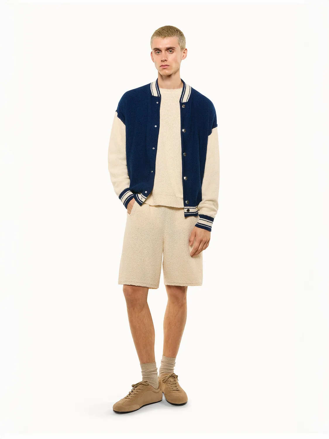 Laneus Cashmere and Silk Knit Bomber bomberjakke blå