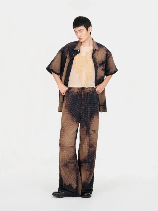 Feng Chen Wang Decayed Check Trousers bukser brun tern