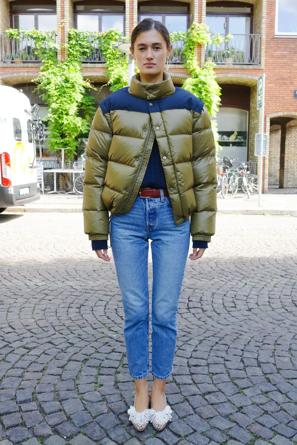Caro Editions Puffer Nylon Feather dunjakke oliven aftagelige ærmer