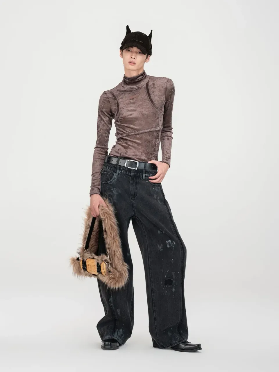 Feng Chen Wang high neck top beige two-in-one