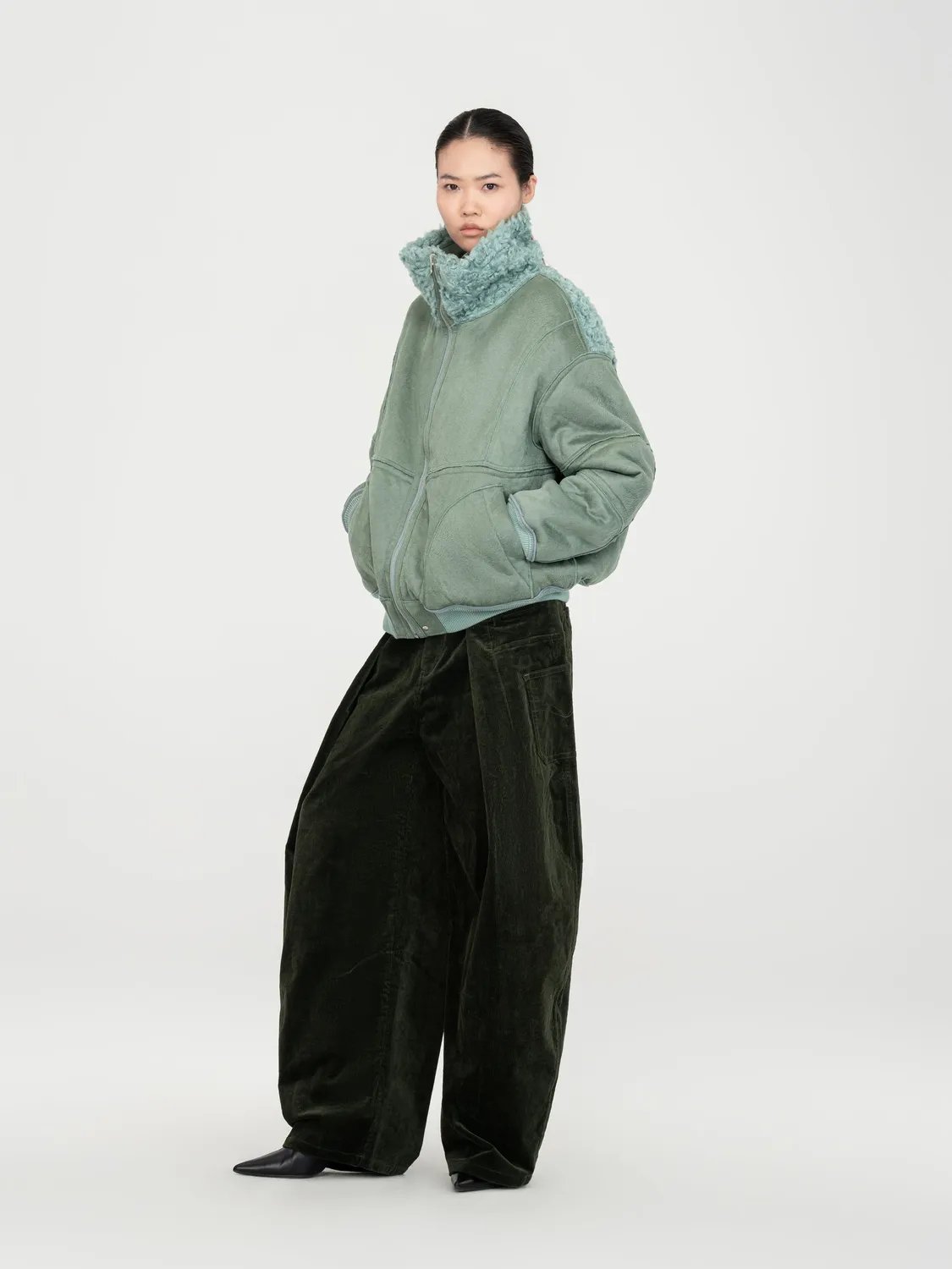 Feng Chen Wang Reversible Shearling jakke grøn vendbar