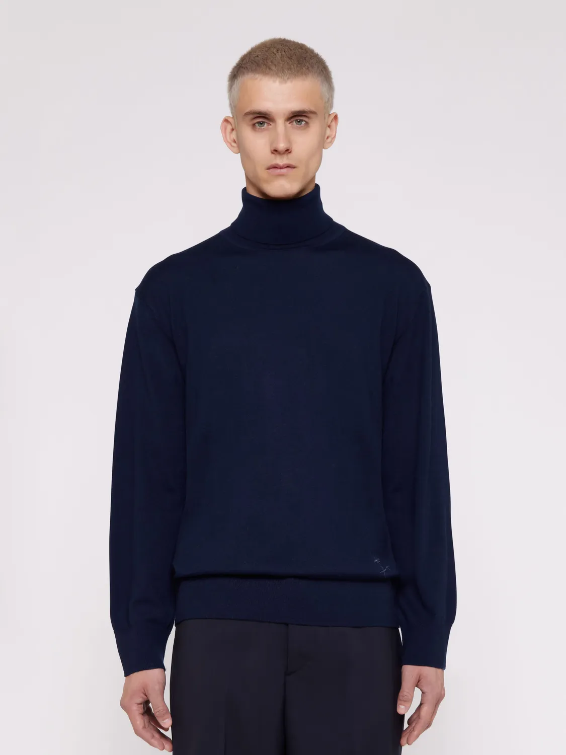 Laneus Merino Wool rullekrave navy merinould