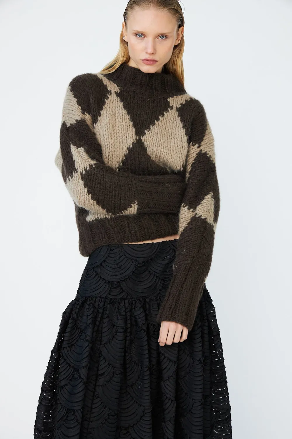 DAWNXDARE Erica Diamond strikpullover 856 mocca tern