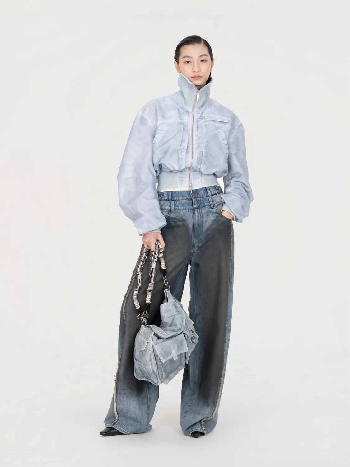 Feng Chen Wang Double Waist Gradient Indigo jeans blå fade