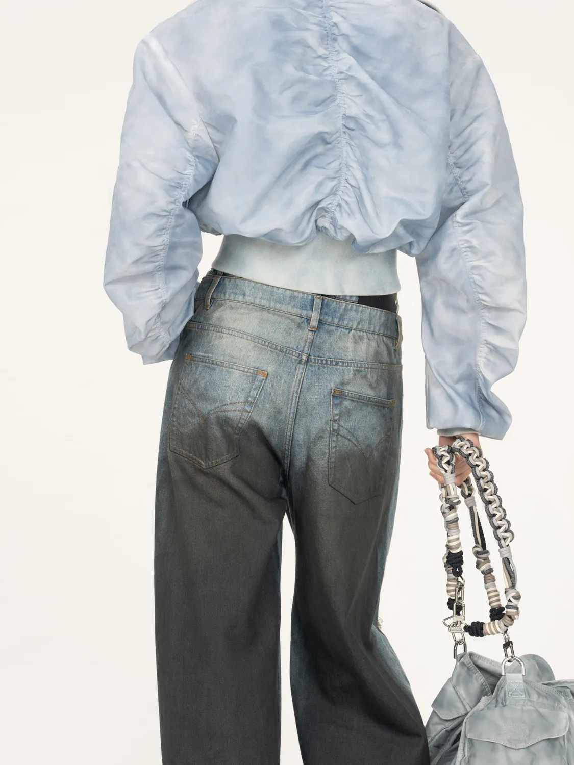 Feng Chen Wang Double Waist Gradient Indigo jeans blå fade