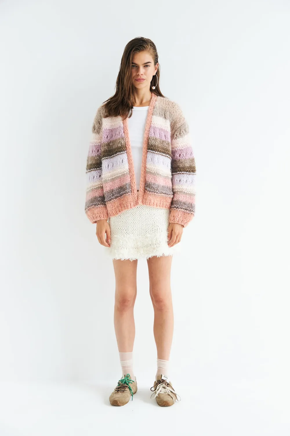DAWNXDARE EDDA 235 strikcardigan taupe mohair