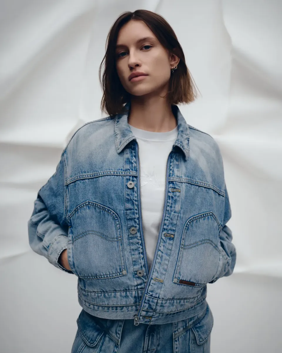 Lee x Feng Chen Wang L/S cropped denimjakke dame S-L lynlås