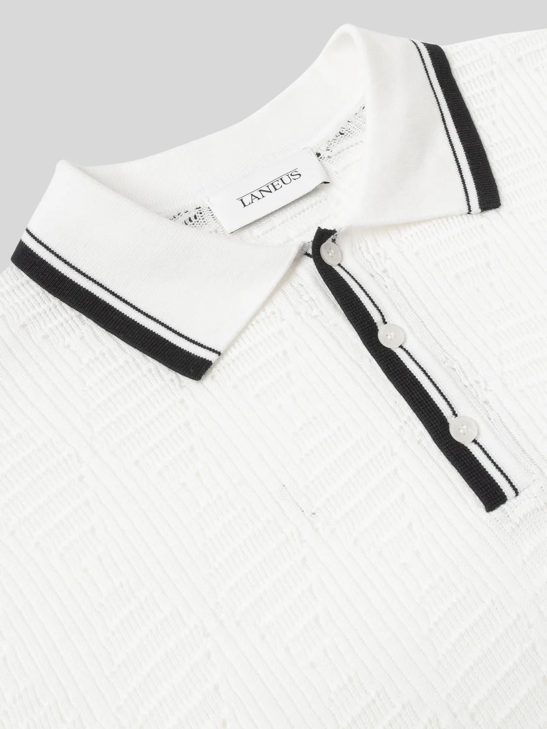 Laneus Openwork Knit Polo poloskjorte creme bomuld