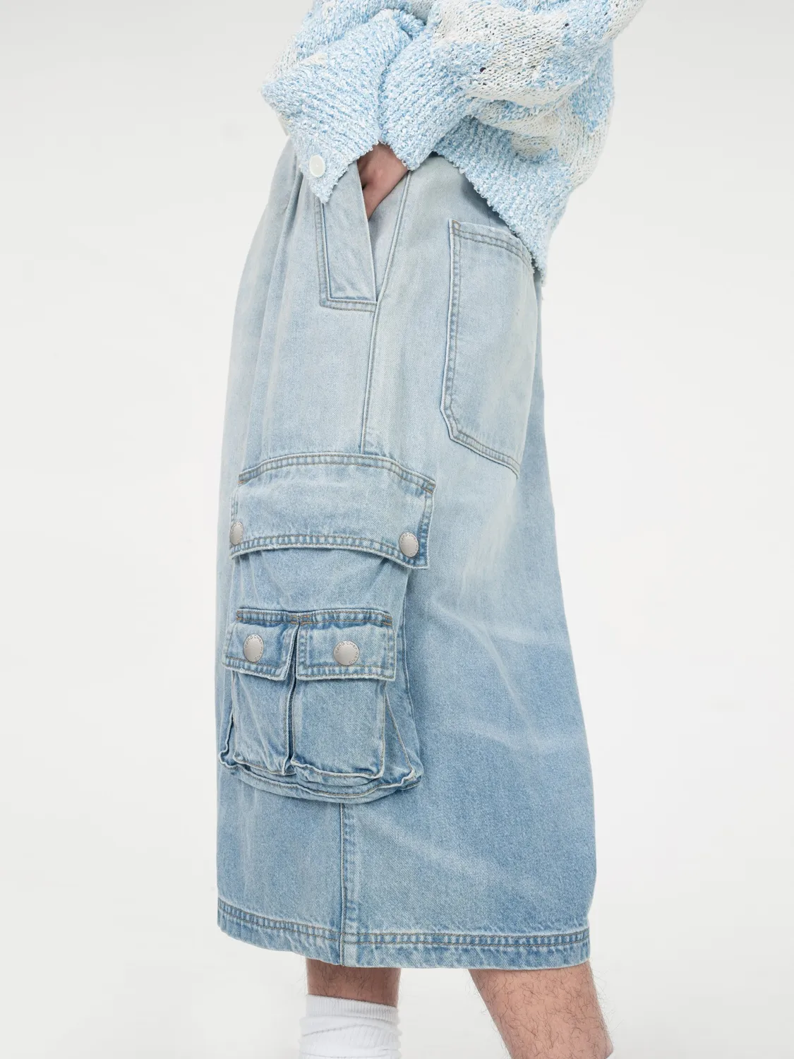 Feng Chen Wang Oversized Denim Cargo Trouser cargobukser blå