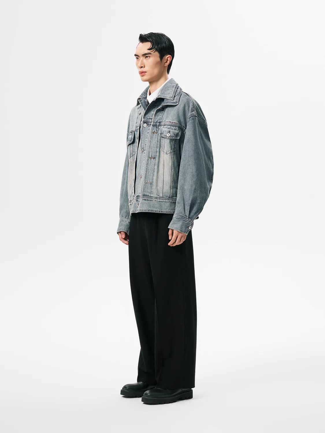 Feng Chen Wang Deconstructed Denim Jacket cowboyjakke blå