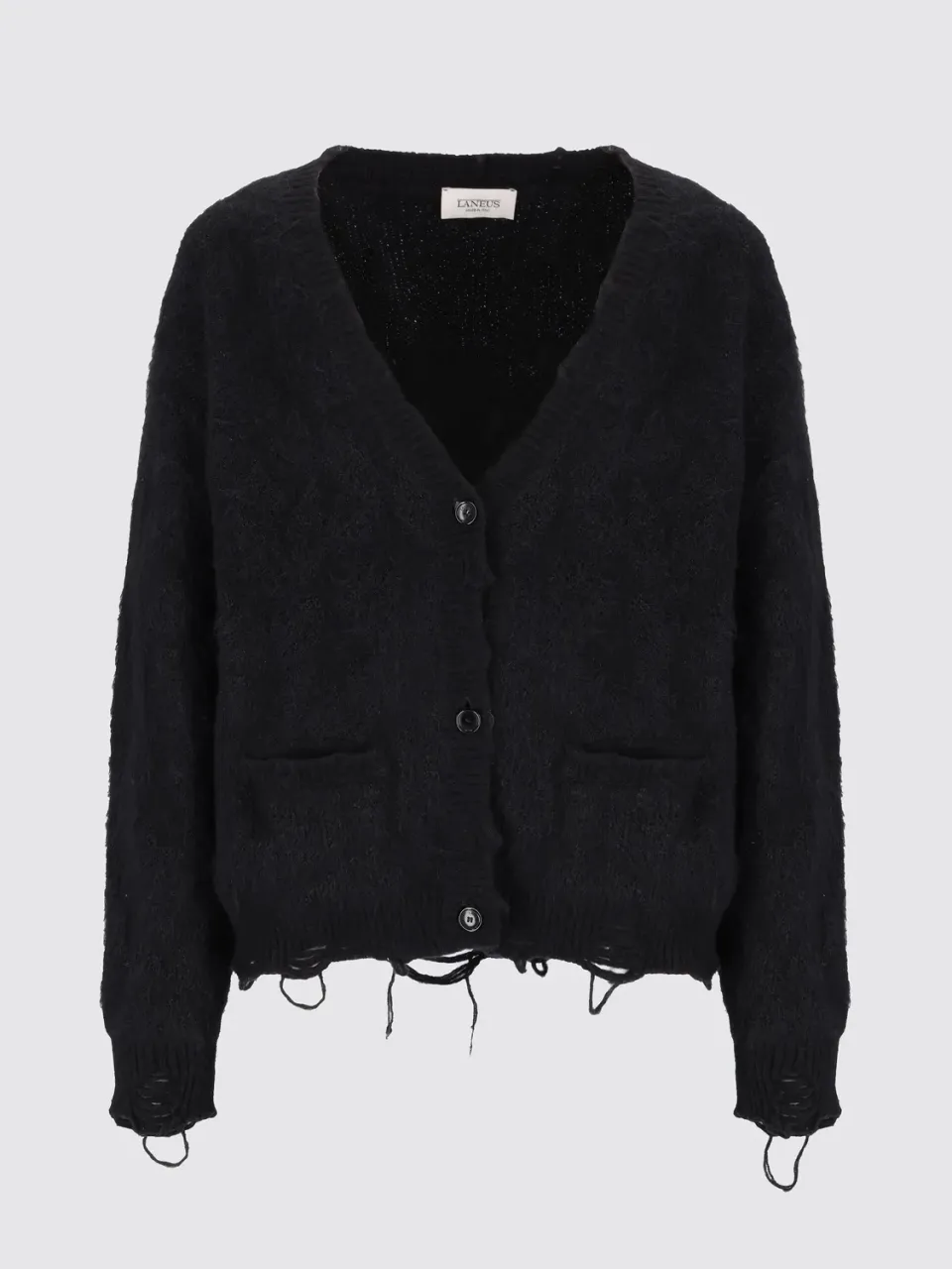Laneus Knitted Leopard Jacquard Cardigan Black Spotted mohair