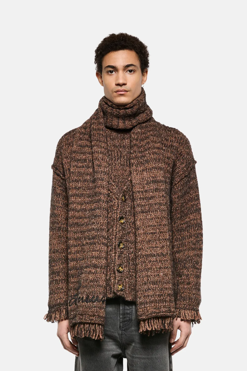 Laneus uld alpaca tørklæde burnt mouliné varm