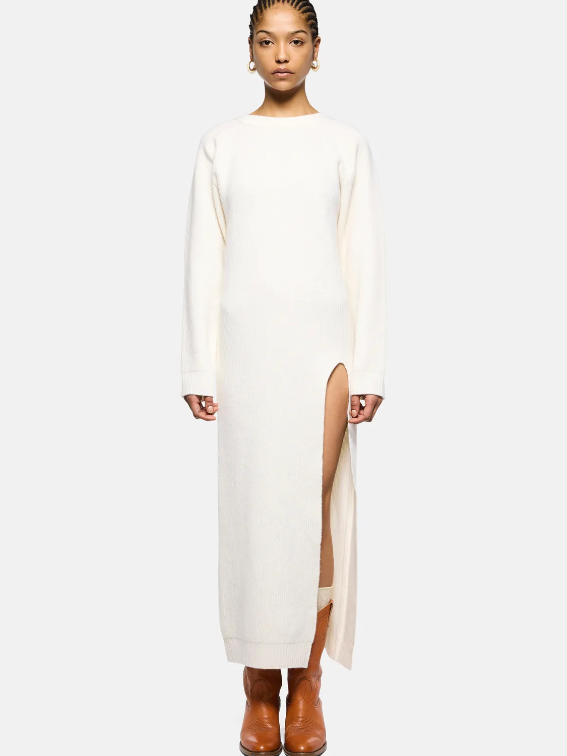 Laneus Knit Dress strikkjole off-white uld slids