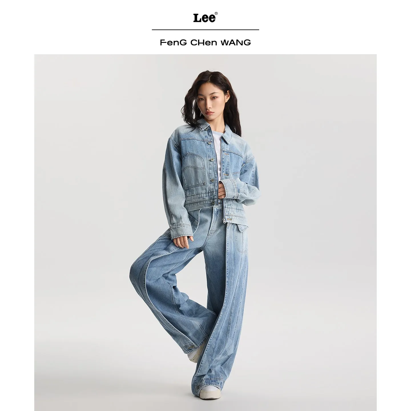 Lee x Feng Chen Wang L/S cropped denimjakke dame S-L lynlås