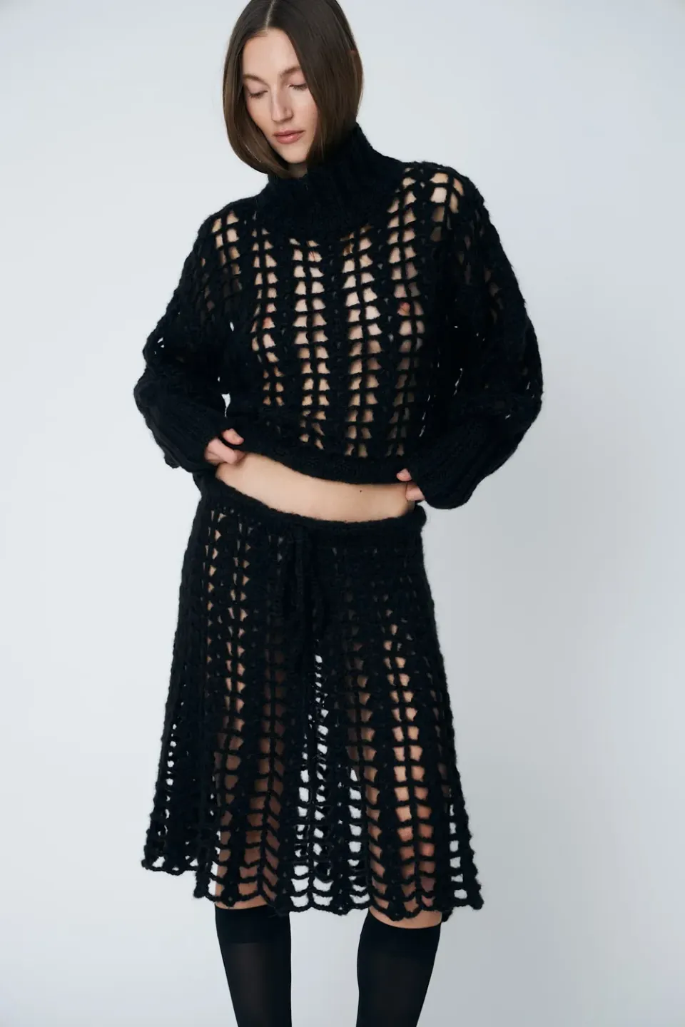 DAWNXDARE Erica Crochet pullover 199 Black hulmønster