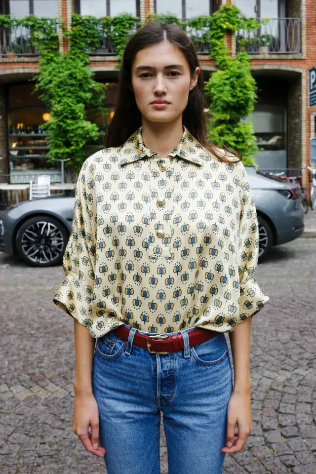 Caro Editions Lisbeth Bluse pink silke blokprint