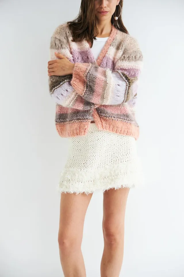 DAWNXDARE EDDA 235 strikcardigan taupe mohair