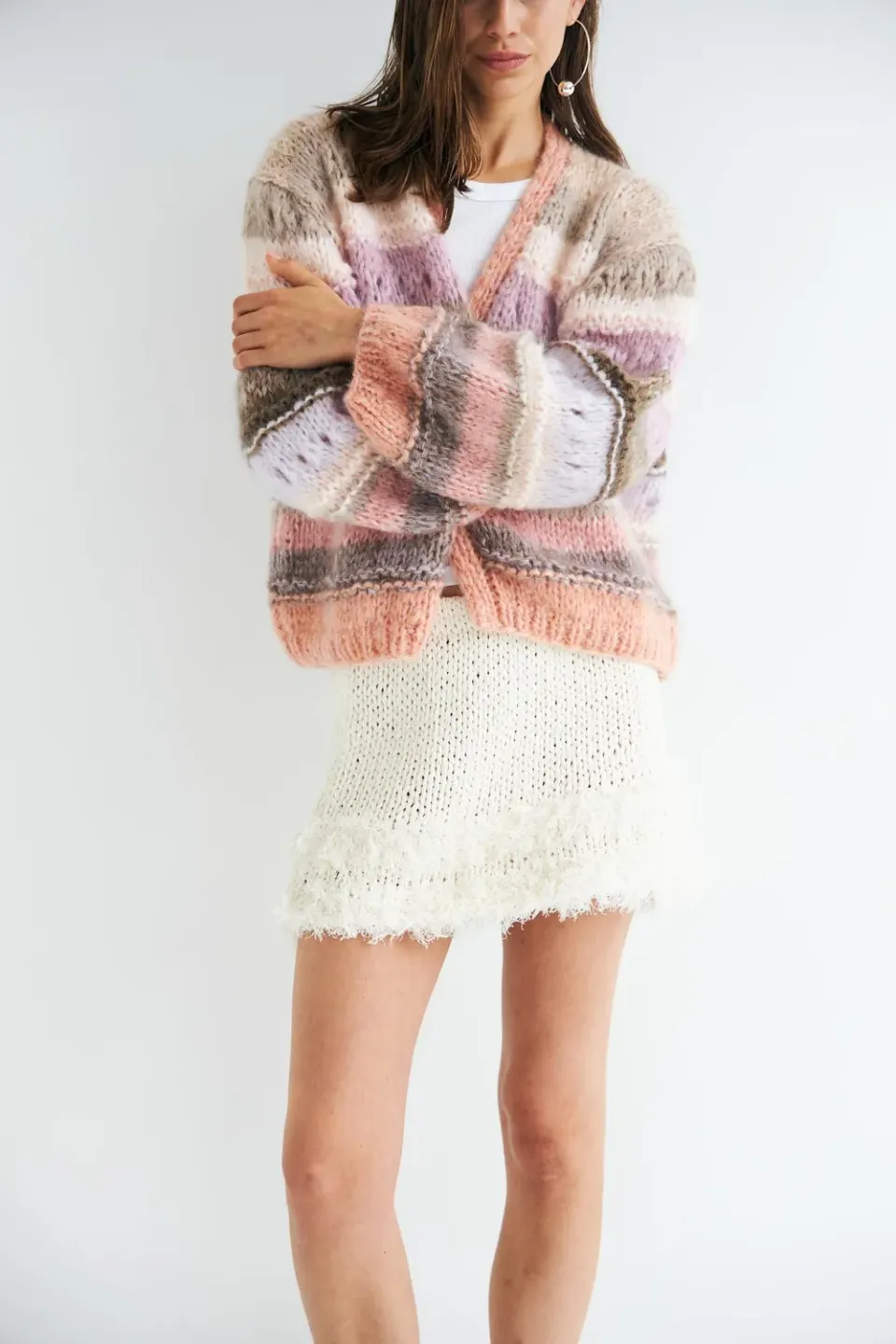 DAWNXDARE EDDA 235 strikcardigan taupe mohair