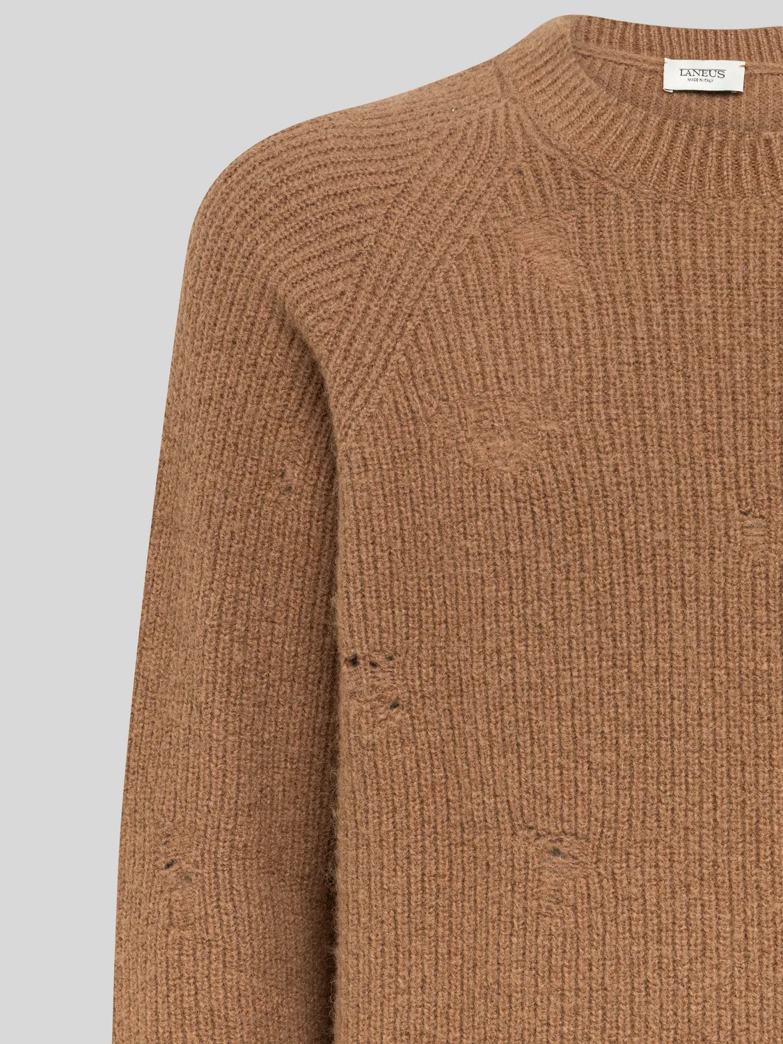Laneus Destroyed English Rib Boxy Crewneck sweater camel uld