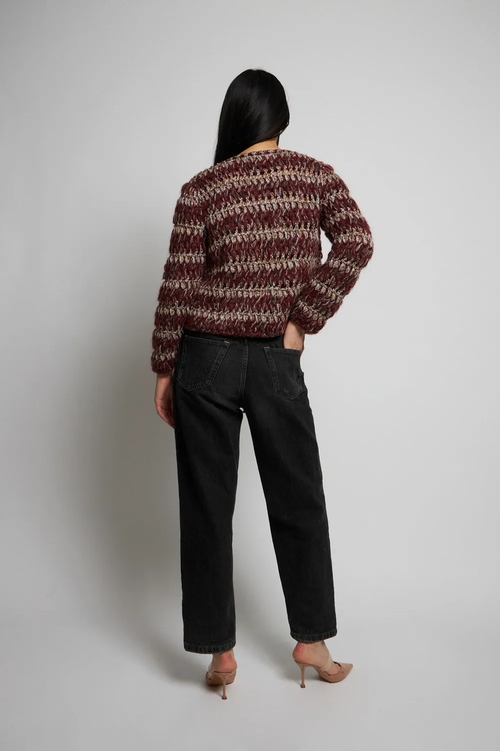 DAWNXDARE PALMA cardigan 339 aubergine stribet