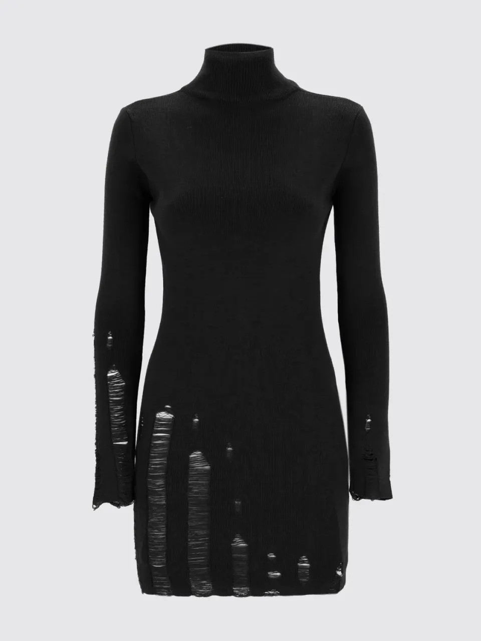 Laneus Destroyed Ribbed Turtleneck kjole sort merinould