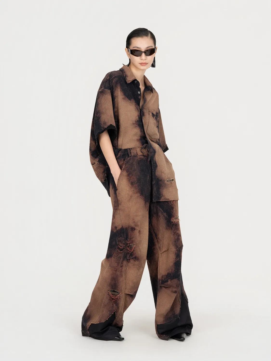 Feng Chen Wang Decayed Check Trousers bukser brun tern