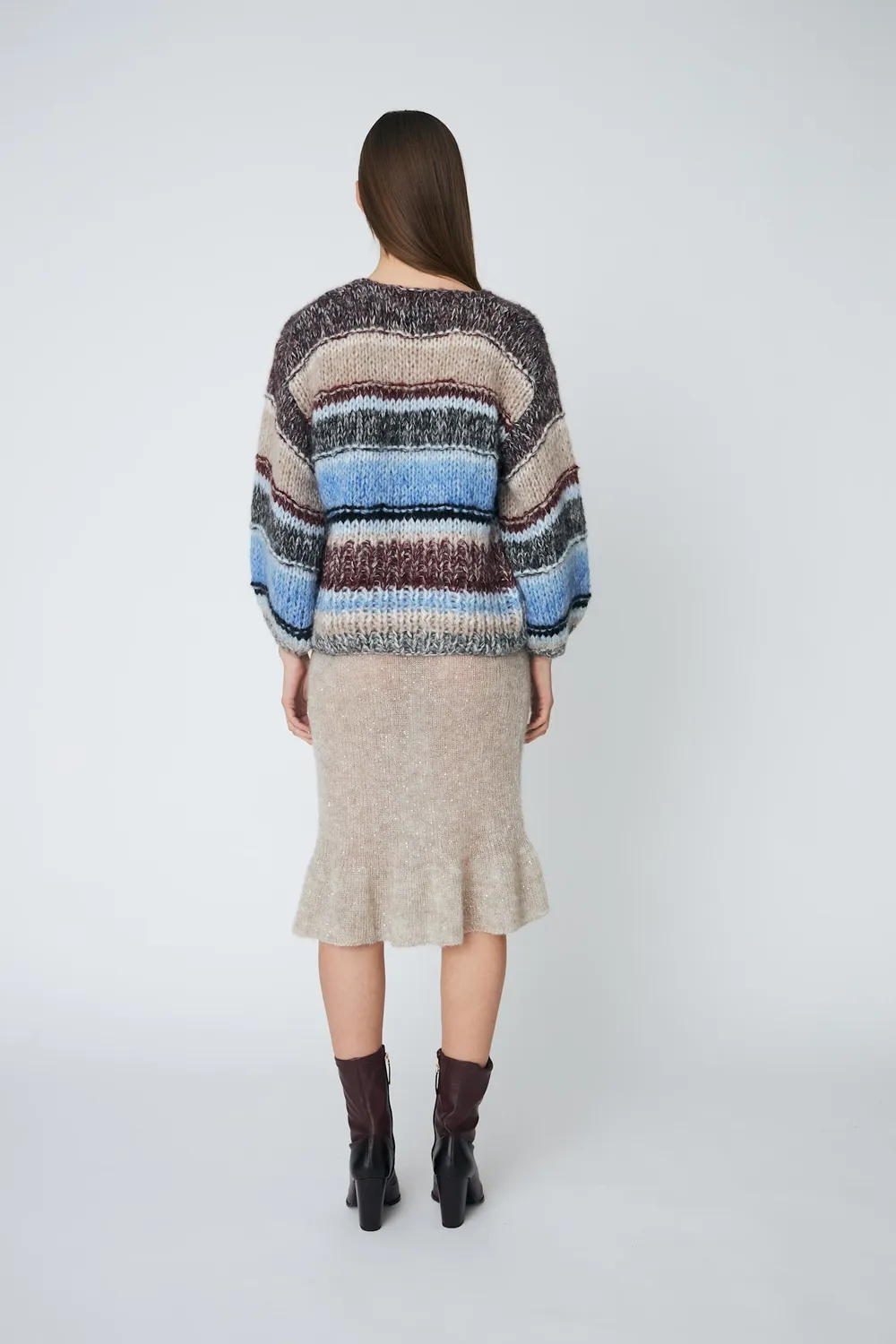 DAWNXDARE Eden strikcardigan midnight raisin stribet