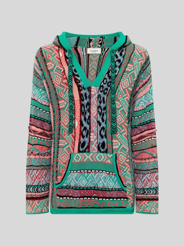 Laneus Jacquard hoodie emerald green bomuld
